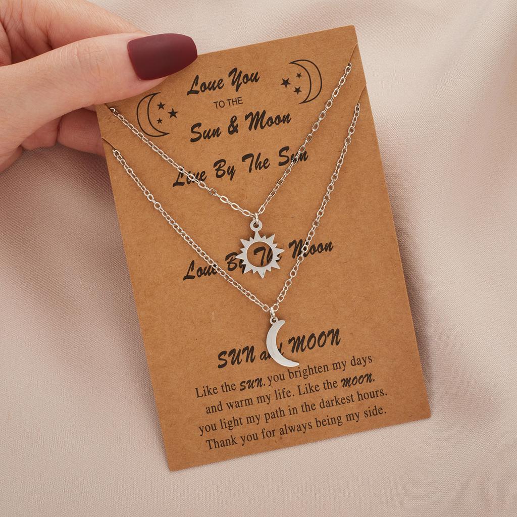Romantische Maan Zon Koppel Ketting voor Vrouwen Mannen Roestvrij Staal Creatieve Holle Hanger Schakelketting Ketting Set Sieraden Cadeau