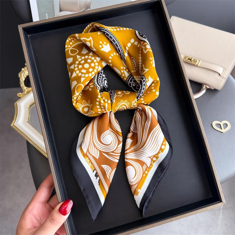 Scarf Women Silk Scarves Square Bandana Hijab Wrap Flower Designer Neckerchief Shawl Kerchief Hair Band Foulard Luxury