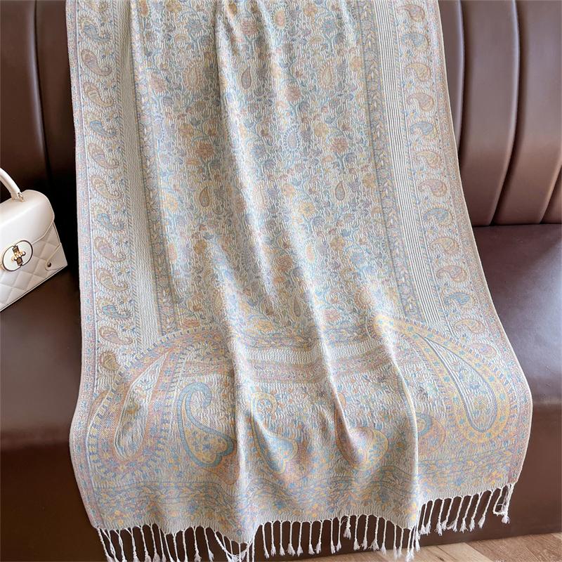 Bohemian Autumn Jacquard Pashmina Scarf Cashmere Women Paisley Design Floral Female Soft Thick Blanket Bufanda Warm Shawl Stole