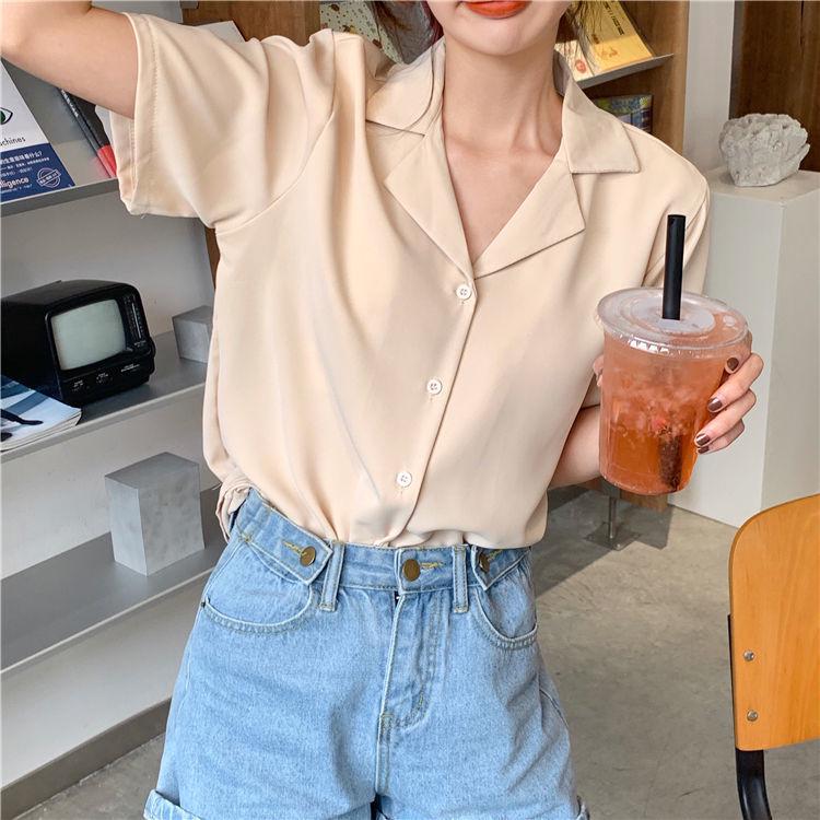 Spring 2026 Korean Retro Style Women's Professional Lapel Short Sleeve Shirt