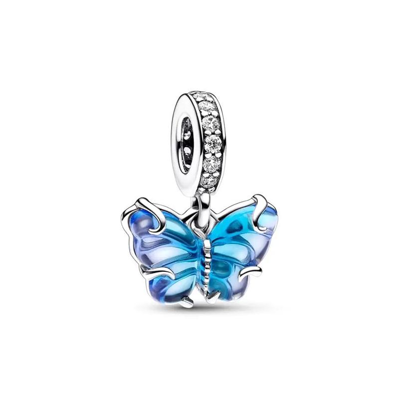 Blue Dragonfly Butterfly Birds Dangle Charm European Silver Bracelet Exquisite Bead DIY Jewelry Gift for Women