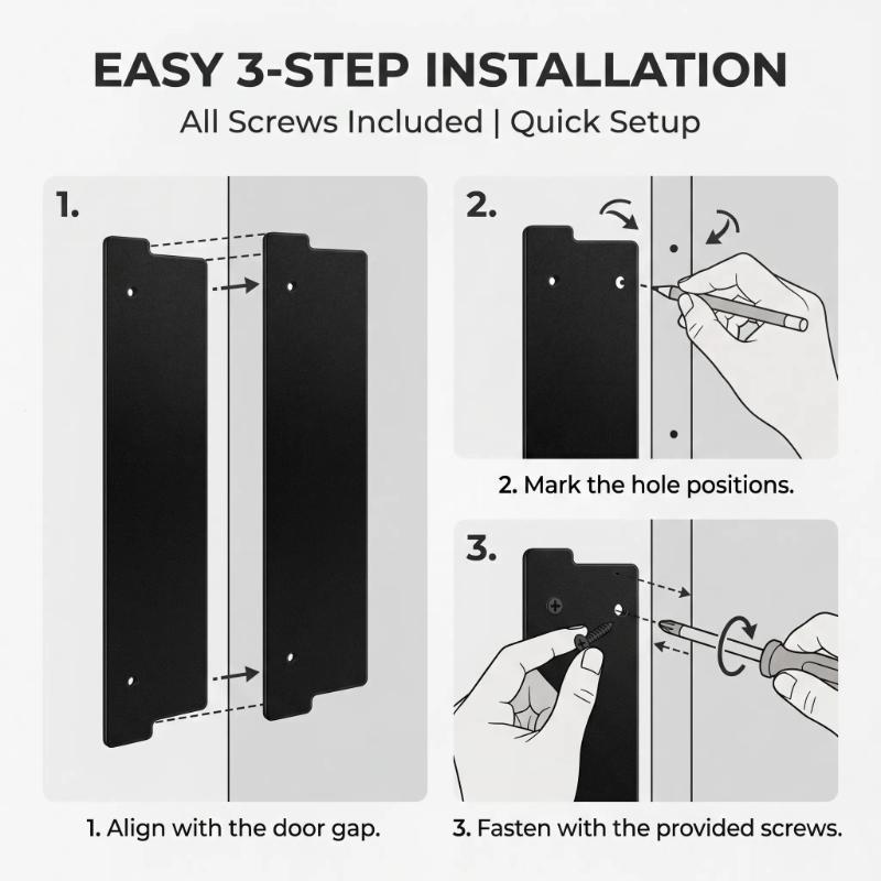 Restroom Partition Privacy Cover Black 17.3 x 3.7 in Plastic Filler with Mounting Holes and Screws, 4 Pack for Stall Openings and Divider Fitting
