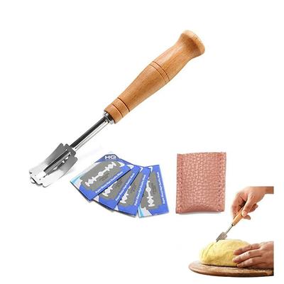 Wooden Handle Bread Scribing Tool with Blade Baker Dough Scribing Knife