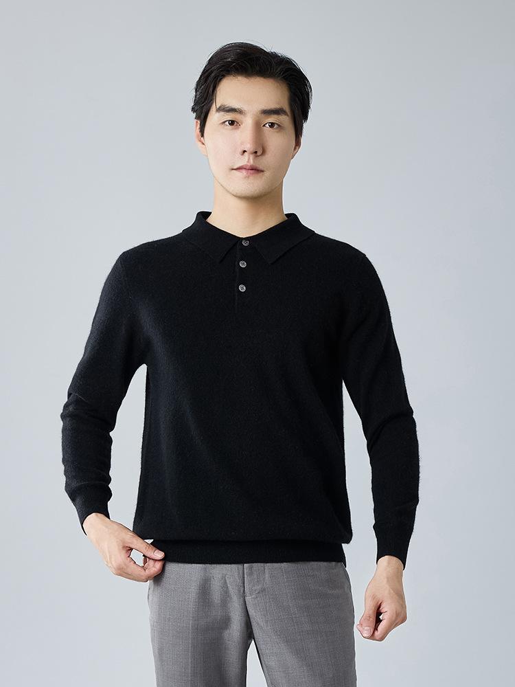 New cashmere sweater polo neck loose sweater lapel neck wool sweater knitted sweater