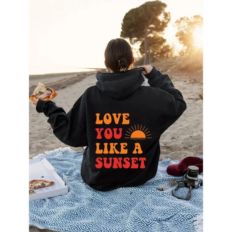 

Women s Fleece-Lined Hoodie with Letter Print & Kangaroo Pocket L