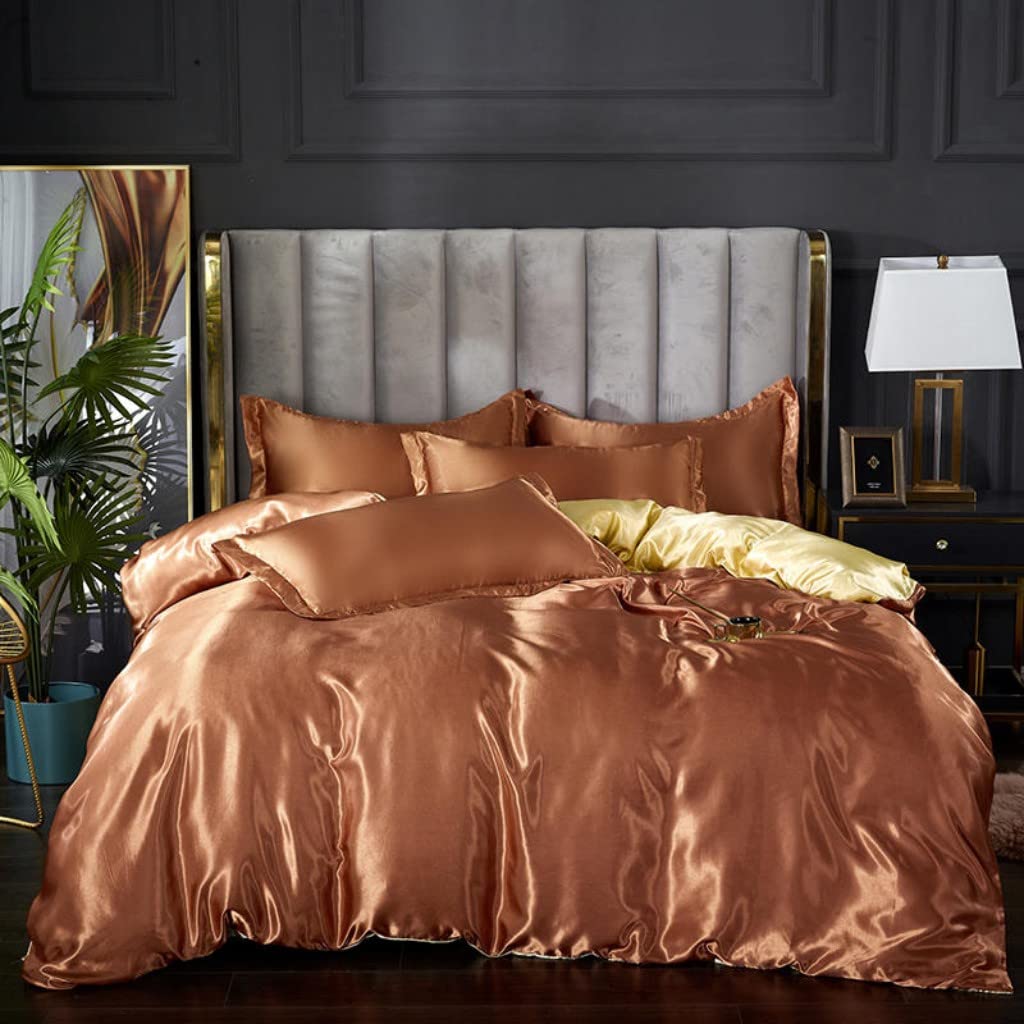 Satin Bedding Set King Wine Red Silk Like Satin Duvet Cover Set Luxury Soft Burgundy Comforter Cover Adults Bedroom Decor Chic Luxurious Sil