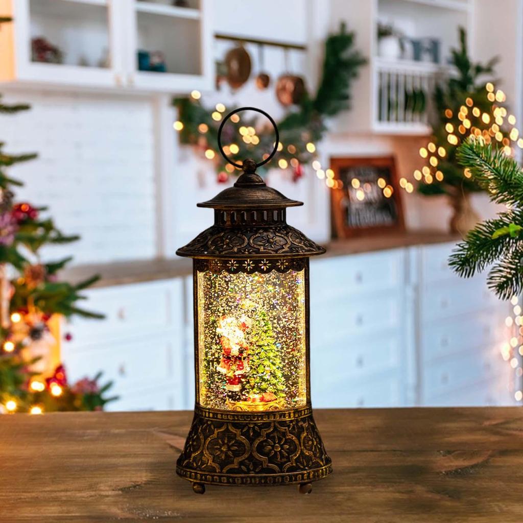 Snow Globe Lantern Lighted Musical Table Centerpiece Christmas Decoration PVC Craft for Holiday Home Decor
