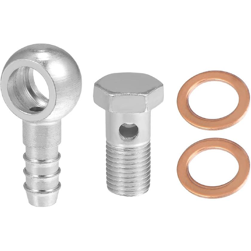 ACROPIX 14mm ID 12mm OD M14x1.5 Banjo Bolt Hose Barb Fittings Universal Banjo Fitting Fuel Line with Screw Washer for Motorcycle Silver Tone - Pack