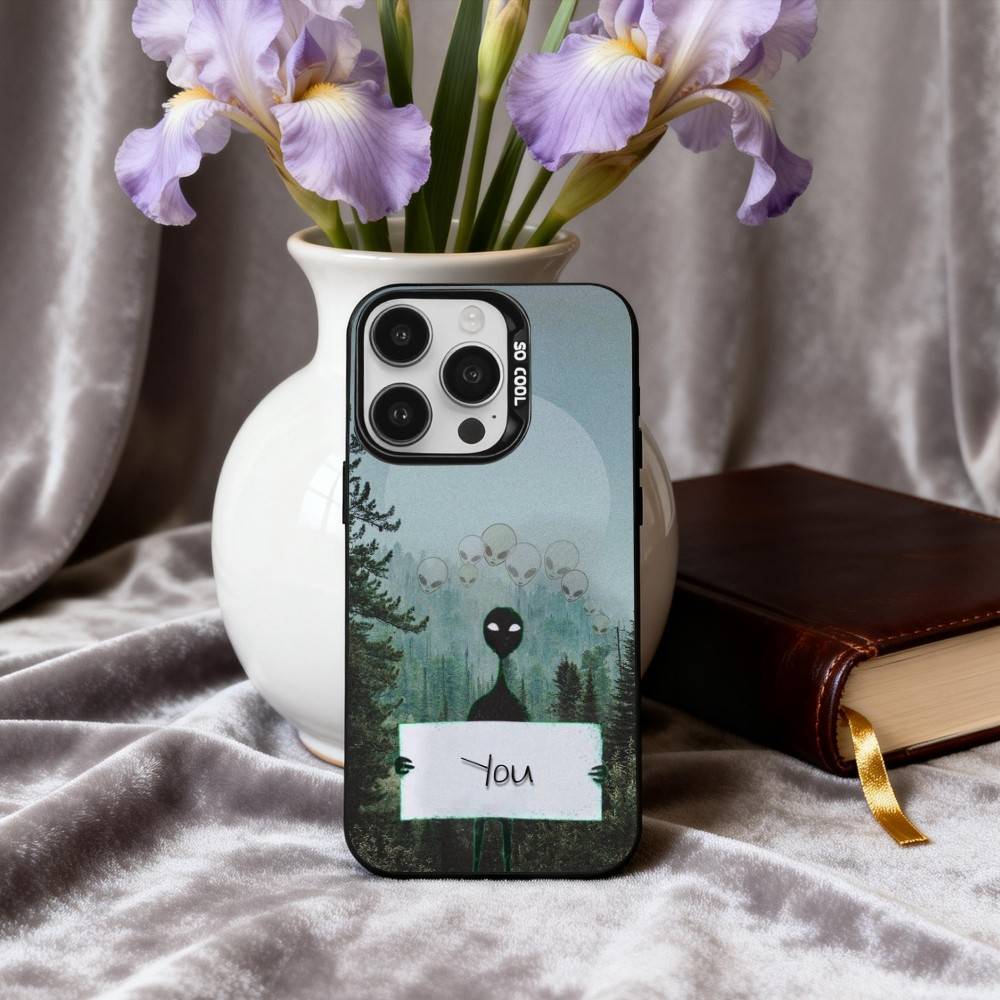 

Funny S-Space UFO A-Alien T-Thing Phone Case For iPhone17,16,15,14,13,12,11 Plus,Pro Max Black Candy silver phone case iPhone13PRO