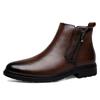 Men's Plus Size Retro Leather Round Toe Boots with Side Zipper - Breathable Cotton Low Heel Martin Boots.