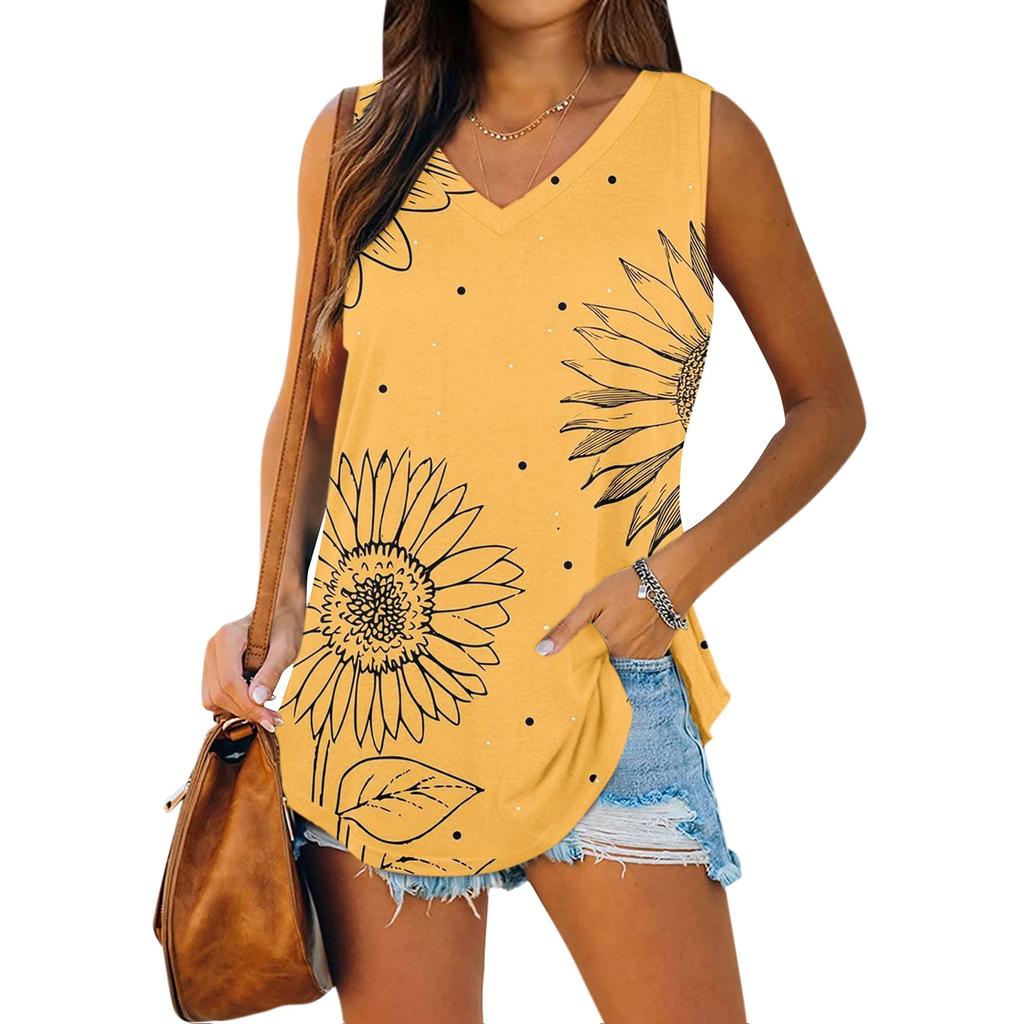 Dámská tílka velkých velikostí Letní tílka s výstřihem do V Volný střih bez rukávů