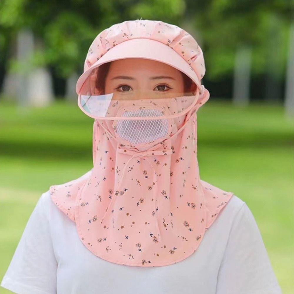 Floral Print Women Fisherman Hat Big Brim Picking Tea Hat Fashion Face Covering Sunhat  Face Shield