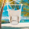 Distinctive Cotton Canvas Hanging Rope Chair With Pillows Beige Garden Furniture