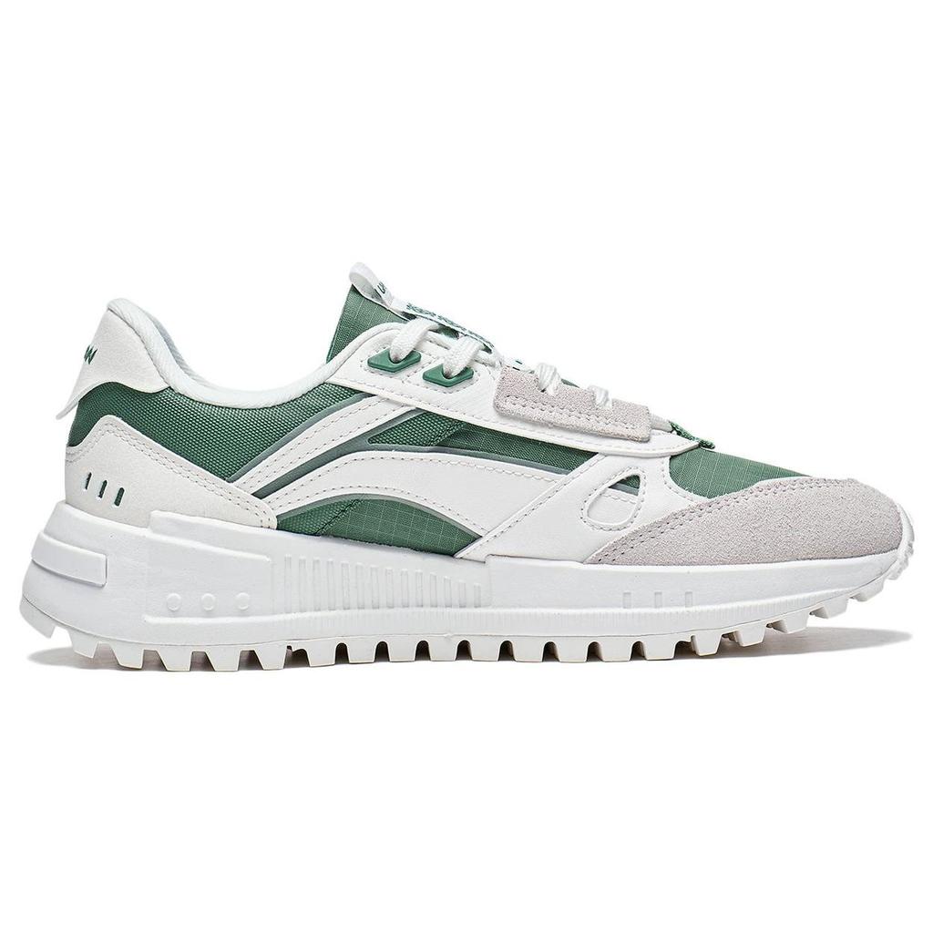Li Ning Chao Feng 2.0 Stoff Synthetisches Leder Rutschfest Abriebfest Low-Top Sportliche Freizeitschuhe Damen Sneaker Weiß Grau Grün AGCT156-6