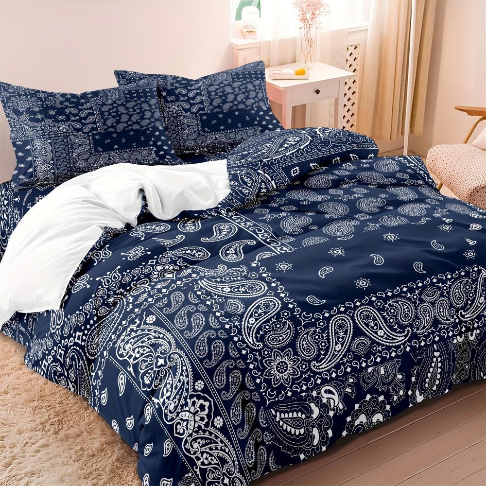 3pcs Bedding Set Dark Blue Pattern Print Cozy Duvet Cover Set King Queen Twin Single Size Birthday Gift Adult Bedroom Decoration