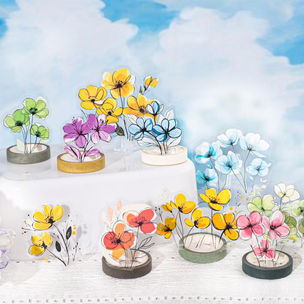 15pcs Flower Sticker Decorative Scrapbooking Junk Journaling DIY Card Making Scrapbook Materials Craft Daily Planner