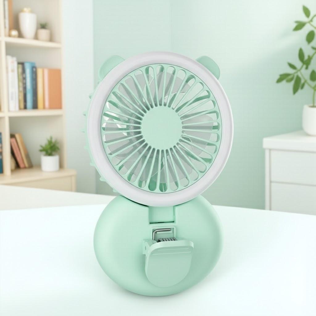 

USB Charging Desktop Fill Light Clip Fan Mini Handheld Folding Fan Summer Portable Hanging Neck Fan зелёный