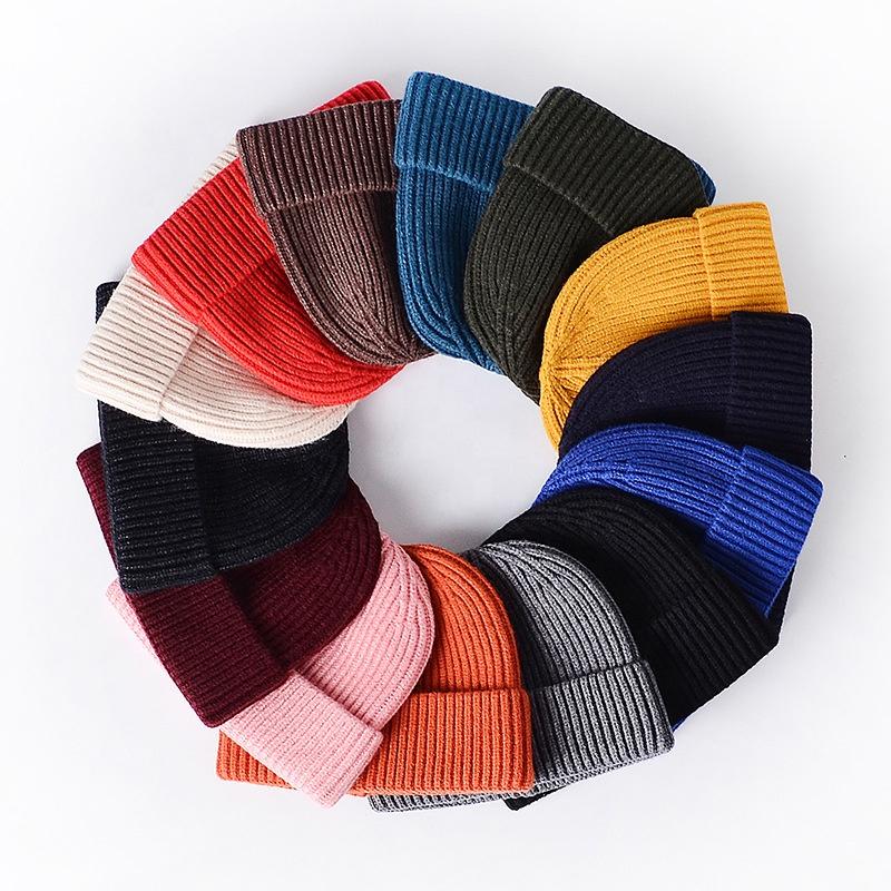 Custom Knit Cuffed Wool Slouchy Beanie,Streetwear Private Woven Label Logo Beanies,Fisherman Skull Hats Winter Cap