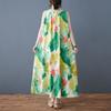 2025 summer new large size Korean version loose chiffon printing round neck sleeveless medium and long dress