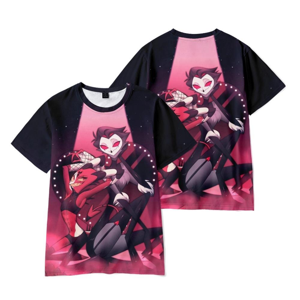 

Забавная футболка с рисунком Helluva Boss, крутая мужская футболка с круглым вырезом, повседневная уличная одежда унисекс, модная футболка в стиле аниме Camisetas Ropa Hombre L розовый/чёрный