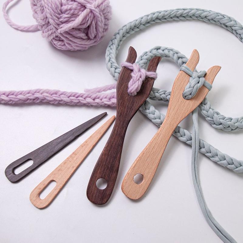 2Pcs Knitting Fork And Eye Needle Kit Wooden Cording Tool Fork Braider Lightweight Knitting Fork Braided Tool