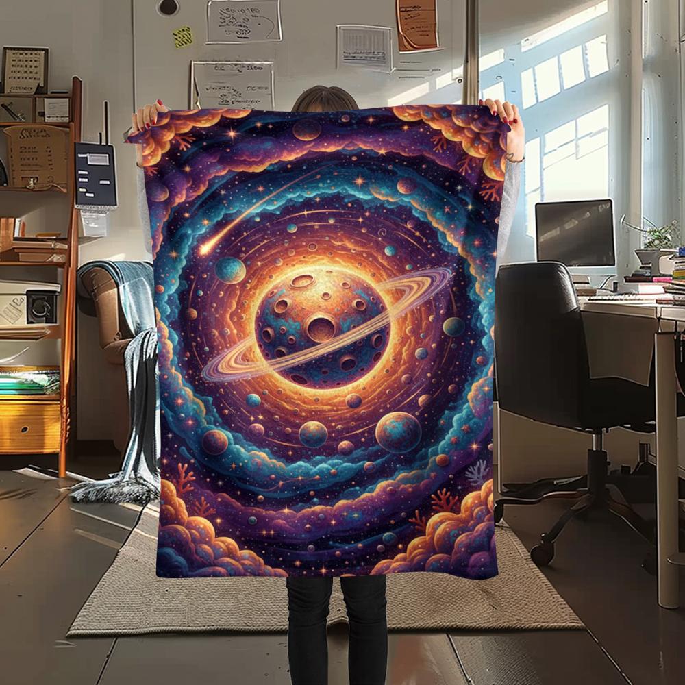 Colorful Starry Sky Sailing Print Flannel Blanket,High quality Comfortable for All Seasons,Home Decor,Warmth and Comfort,Perfect for Christmas Gifts