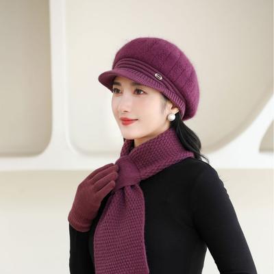 Autumn and Winter Hats for Women Mothers Thickened Warm Wool Hats for Grandma Rabbit Hair Fashionable Cold-proof Knitted Hats