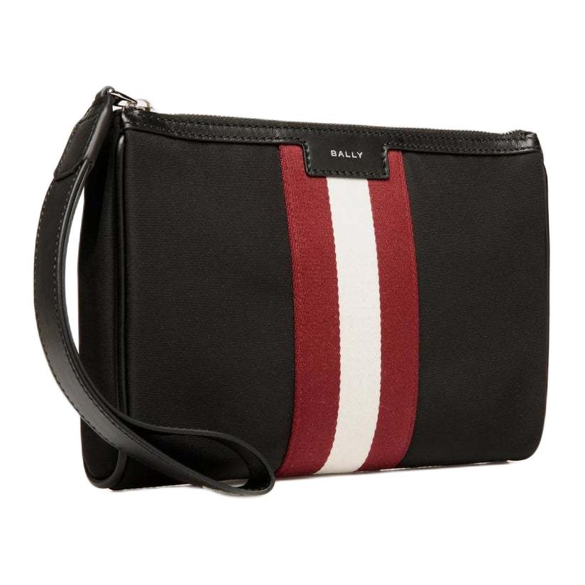 Bally Code Logo Zip Nylon Clutch Men Clutch Black 6308759