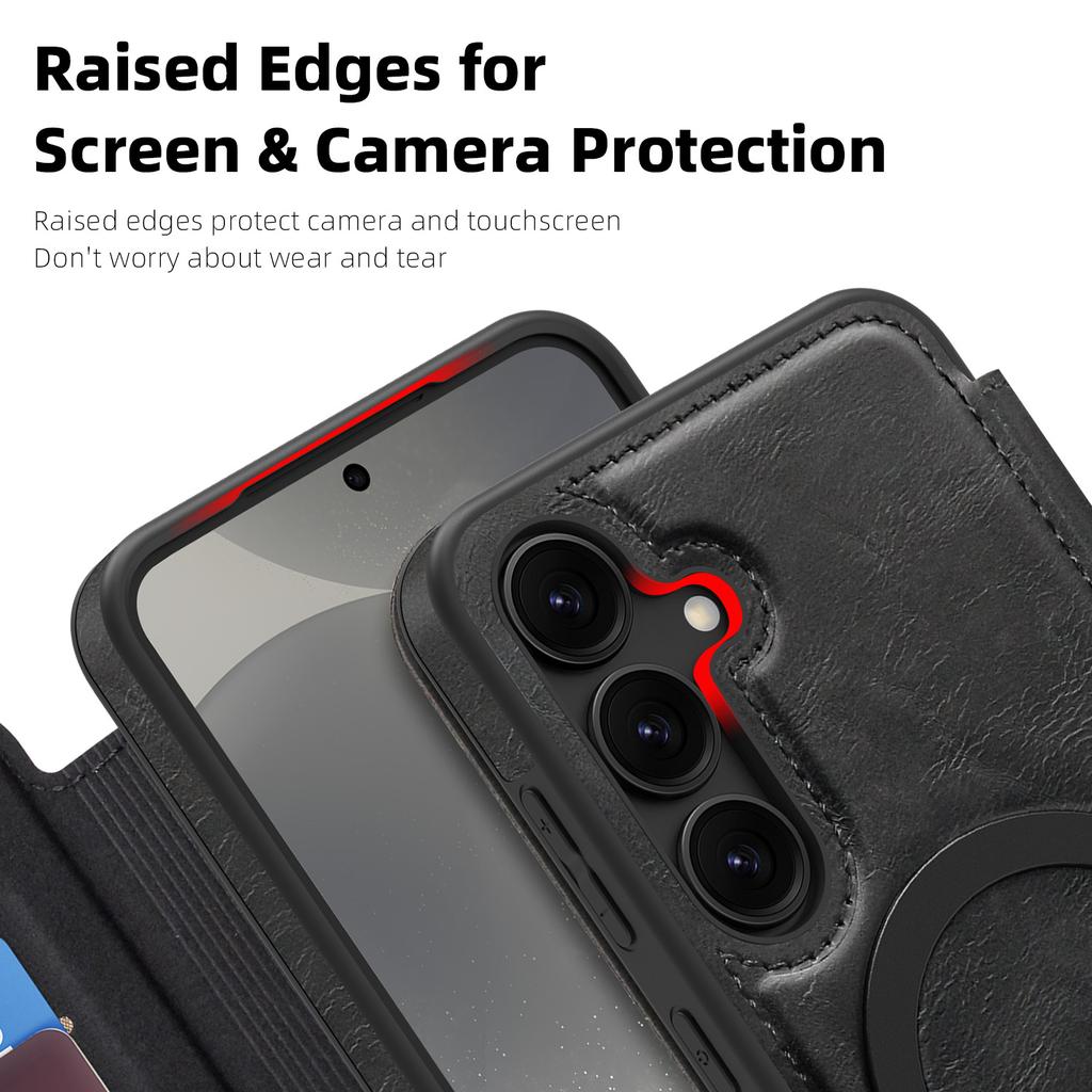 For Samsung Galaxy S24 Magnetic Case RFID Blocking Card Holder Leather Phone Cover