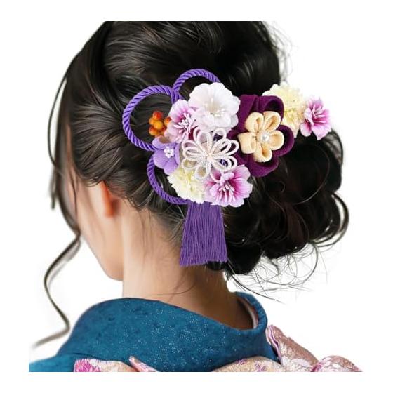 Hair Accessory Set of 2, kk-077, Red & Purple, Tsumami Zaiku Chirimen, Furisode, Coming-of-Age Ceremony, Flower Hair Comb (Purple & White),