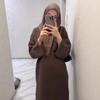 2025 Autumn Women's Knit Sweater Dress: European & American Style, Round Neck, Long Sleeve, Waist-cinching, Korean-inspired Fashion