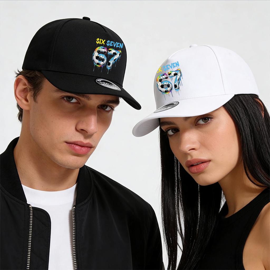1/2PC Y2K Soccer 67 Flat Brim Hat, Melting Drip SIX SEVEN Print, Breathable, Sporty Aesthetic Cap
