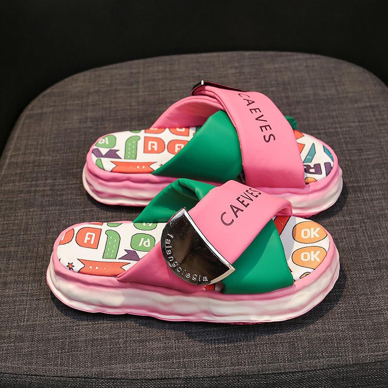 

Thick-soled cool slippers women s summer wear new graffiti beach sandals 35