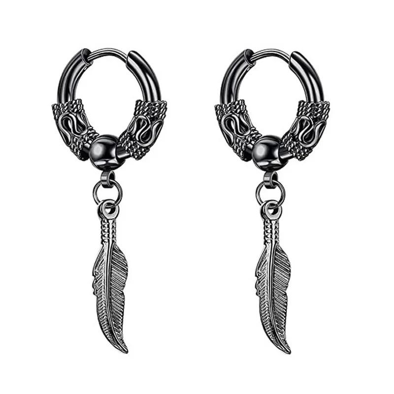 

2 шт. модные серьги-гвоздики в виде креста и пера, стиль панк-рок для женщин и мужчин, высококачественные украшения для ушей из нержавеющей стали в стиле хип-хоп серый