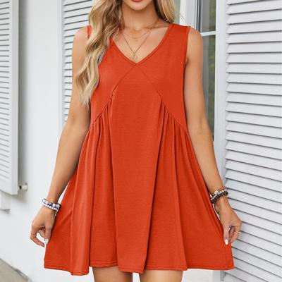 Mode V-hals Mouwloze Zomerjurk Dames Los Geplooid Casual Feest Korte Jurk Kantoor Dame Effen Vintage Elegante Sexy Jurken 1043