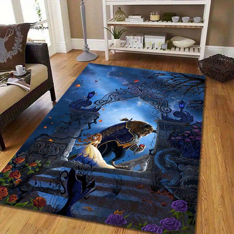 1 Stück Disney Die Schöne und das Biest Muster Teppich Bereichsteppich Rutschfester Teppich Handwaschbar Fußmatte Geeignet für Wohnzimmer Schlafzimmer Heimdekoration