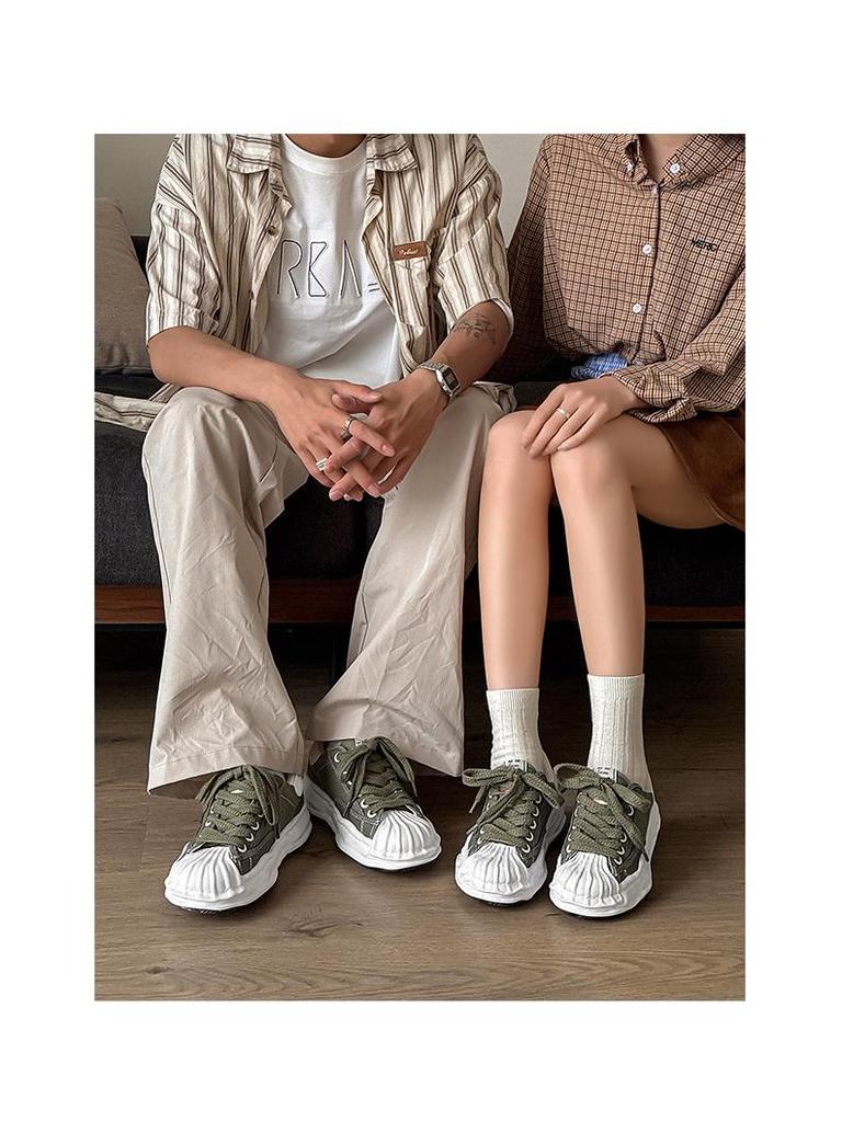 Herren Sommer Atmungsaktive Canvas Schuhe mit Dicken Sohlen & Höhenerhöhung - Trendige Shell Toe Casual Weiße Sneaker