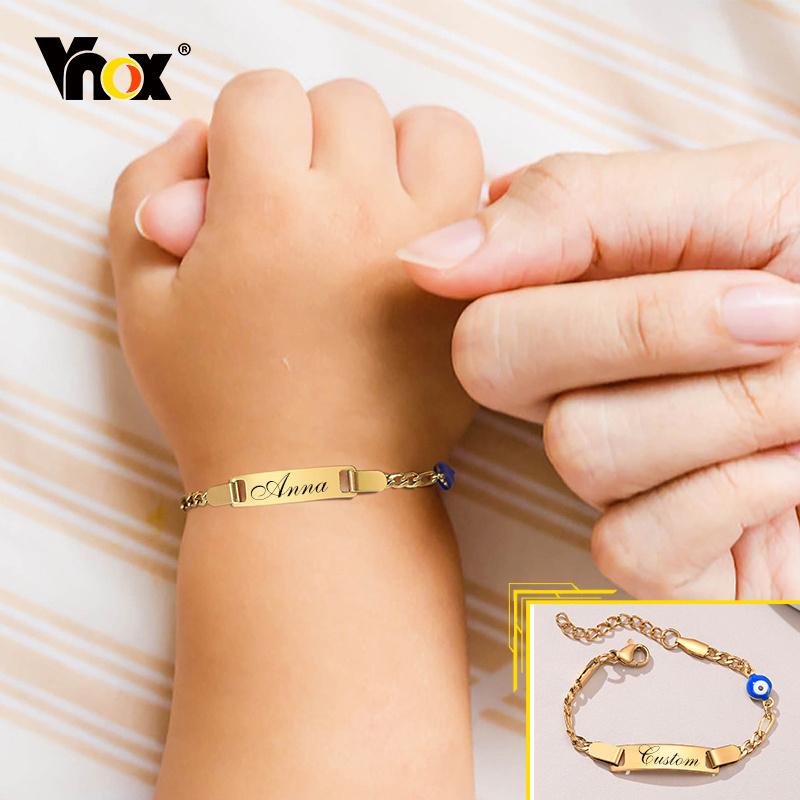 Vnox Custom Engrave Mom Duaghter Son Baby Bracelets, Anti Allergy Stainless Steel Baptism Love Gifts, Adjustable Jewelry