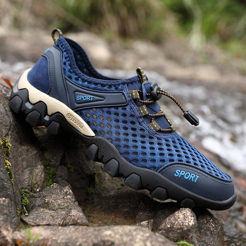 Spring Summer Men's Mesh Breathable Outdoor Wading Hole Shoes Casual Mesh Breathable Non-Stuffy Non-Slip Men's Hiking Shoes