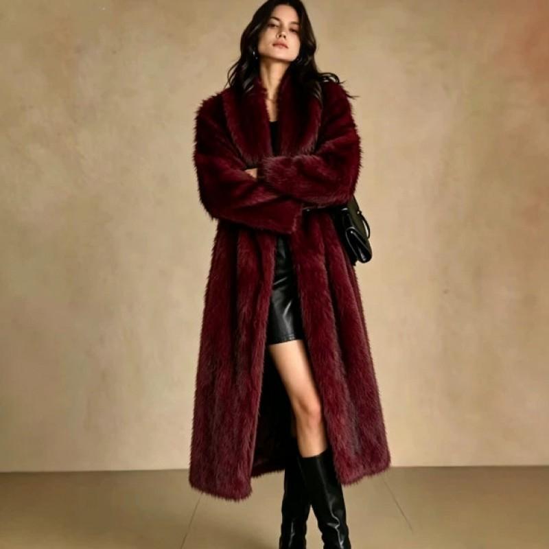 Womens Long Faux Fur Coat With