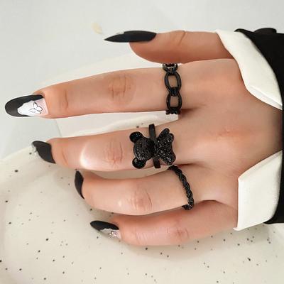 Bear Ring Couple Matching Ring Combination Three-piece Girl Fashion Ring Elegant Girlfriend Ring Sister Ring Set Exquisite Jewelry Ring Gift