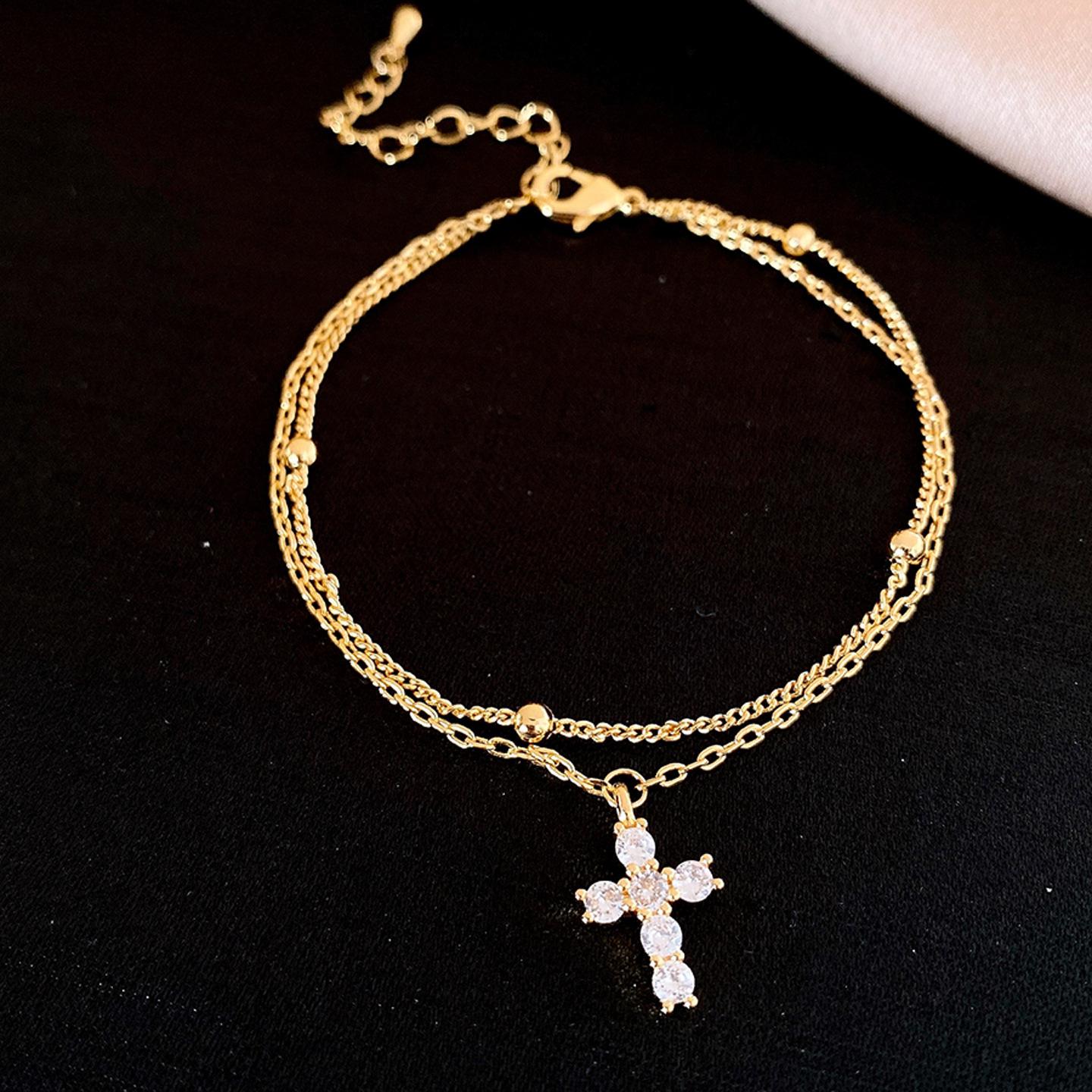 French simple double-layer zircon cross pendant bracelet light luxury bracelet exquisite versatile jewelry