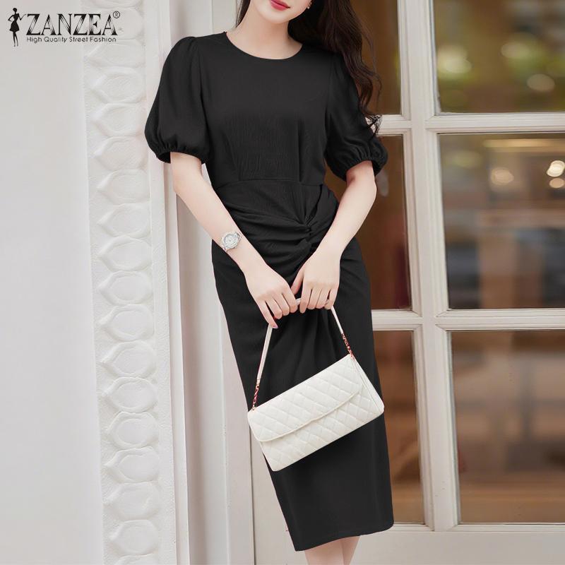 ZANZEA Damen Casual Rundhals Sommer Kurzarm Etuikleid