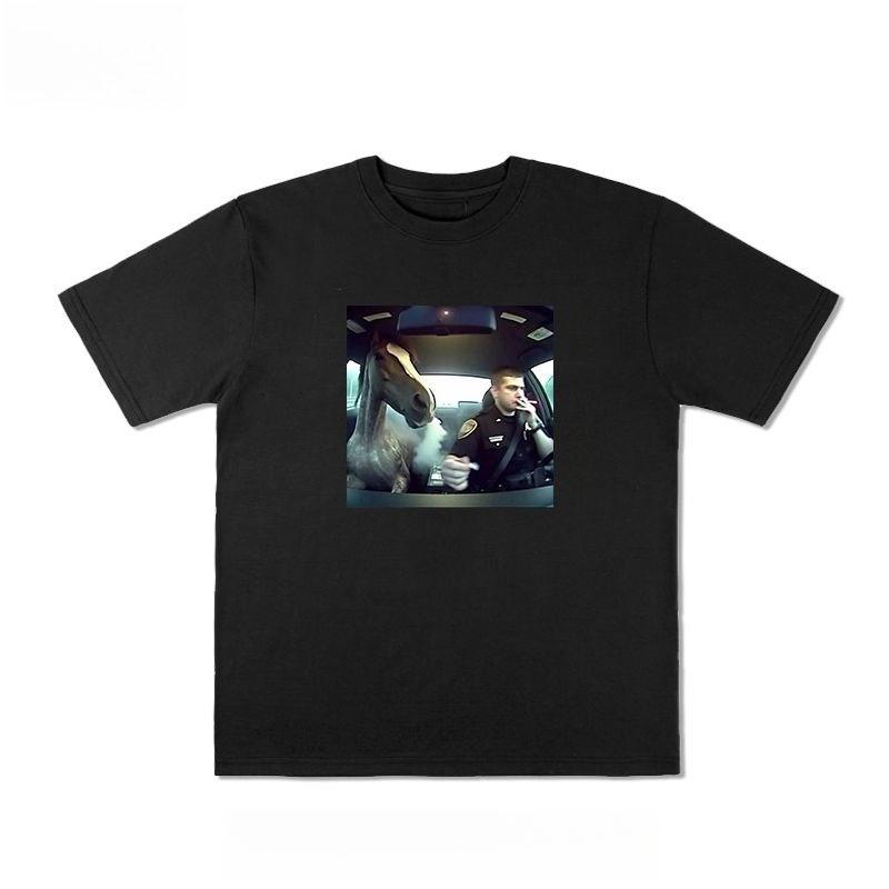 Autumn European and American Blockbuster Trendy Brand Funny Printing T-shirt Men's and Women's Pure Cotton and Versatile T-shirt