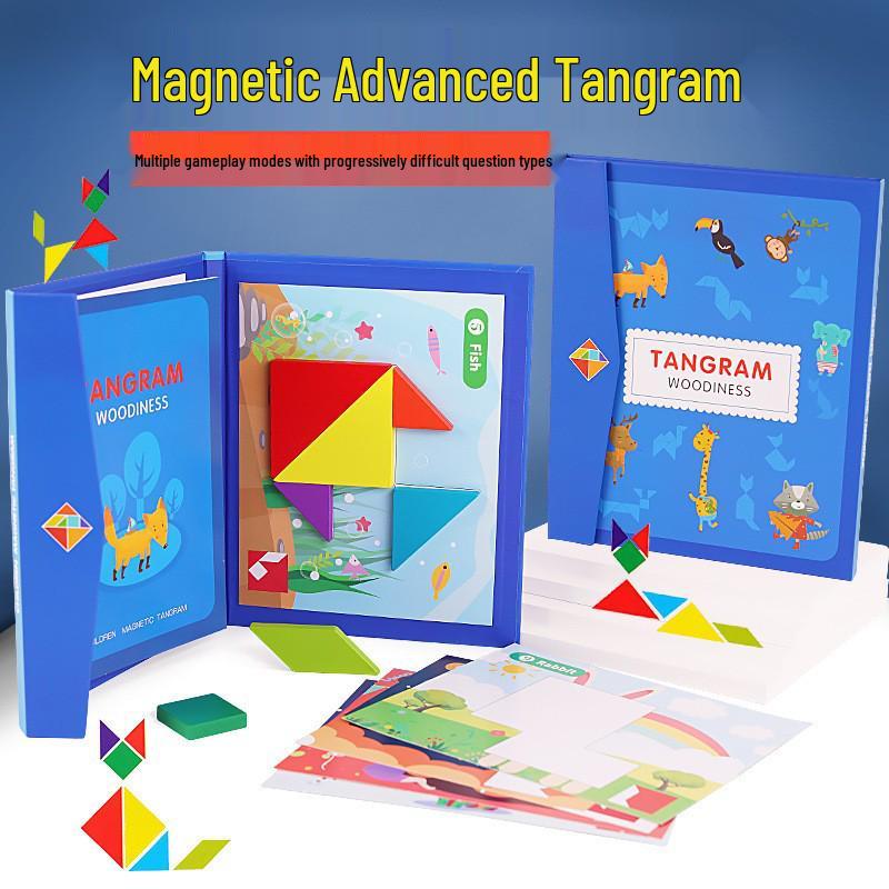 Grenzüberschreitendes magnetisches Holz-Tangram-Puzzle für Kinder - Lern-Puzzle für Erstklässler