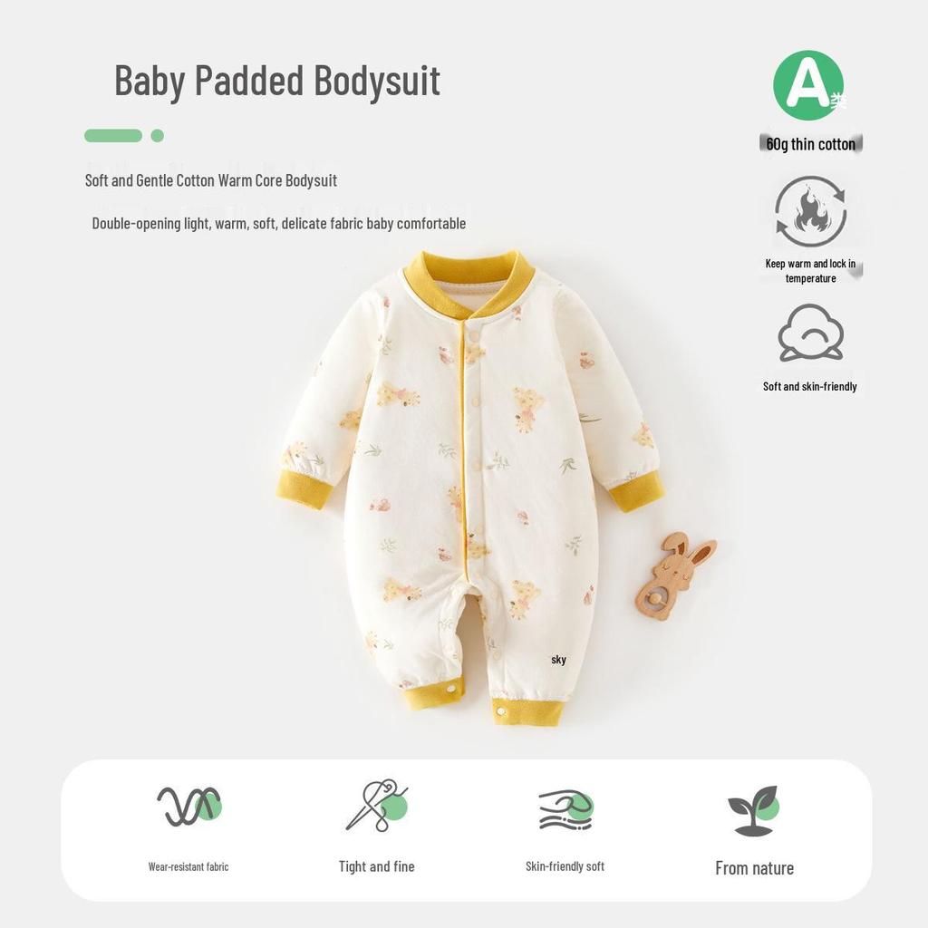 Quilted Newborn Jumpsuit - 60g Spring/Autumn Warm Romper for Indoor/Outdoor Wear