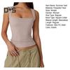 Summer Vest Women Solid Color Square Collar Slim Fit Tank Top Wide Shoulder Straps Breathable Vest Daily Wear