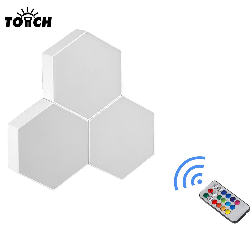 Smart RGB Hexagonal LED Wall Lamp with Remote Control Modular Honeycomb Quantum Light for Bedroom DIY Decoration Night Light