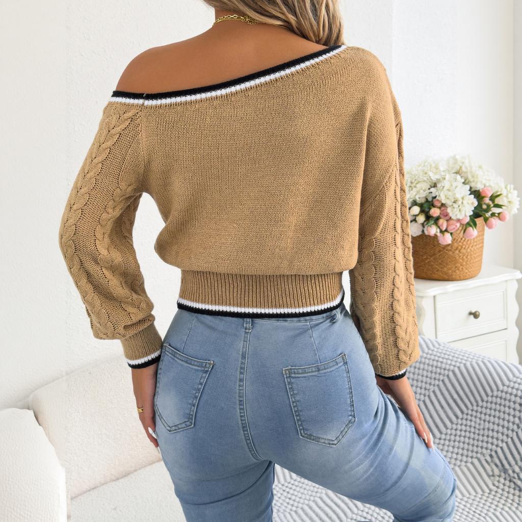 Women's Off Shoulder Ribbed Knit Pullover Sweater Long Sleeve Fall Top