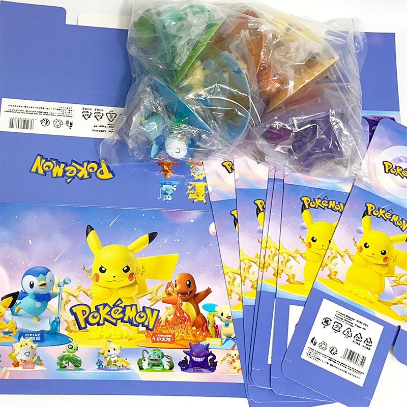 6pcs Set Pokemon Blind Box Toys 8cm Pocket Monster Action Figure Pikachu Charmander Squirtle Bulbasaur Piplup Celebi Model Decor